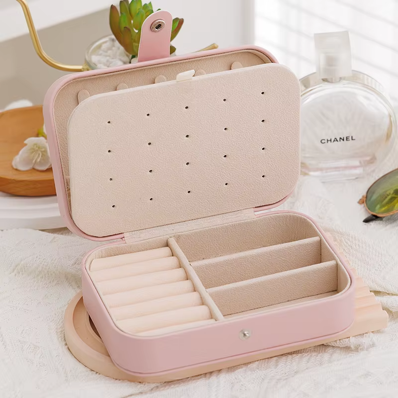 1Pc Portable Jewelry Box Jewelry Organizer Display Travel Jewelry Case Boxes Button Leather Storage Earrings Necklace Display