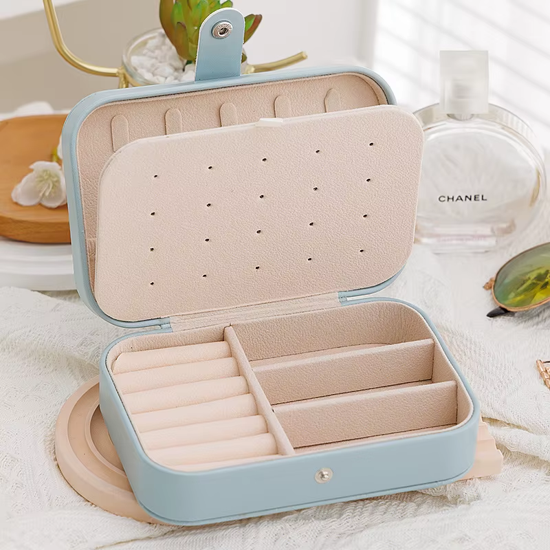 1Pc Portable Jewelry Box Jewelry Organizer Display Travel Jewelry Case Boxes Button Leather Storage Earrings Necklace Display